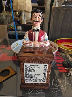 Vintage Liquor Decanter, Bank, Music Box, Barware, 70's