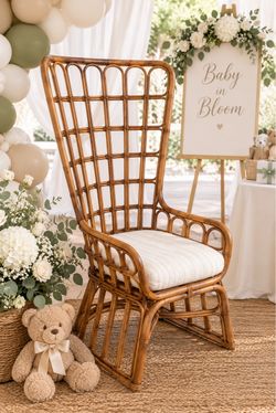 Vintage High Back Bamboo Wing Chair