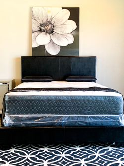Brand New Black Queen Size Leather Bed Frame With New Mattress Set/Fast Delivery
