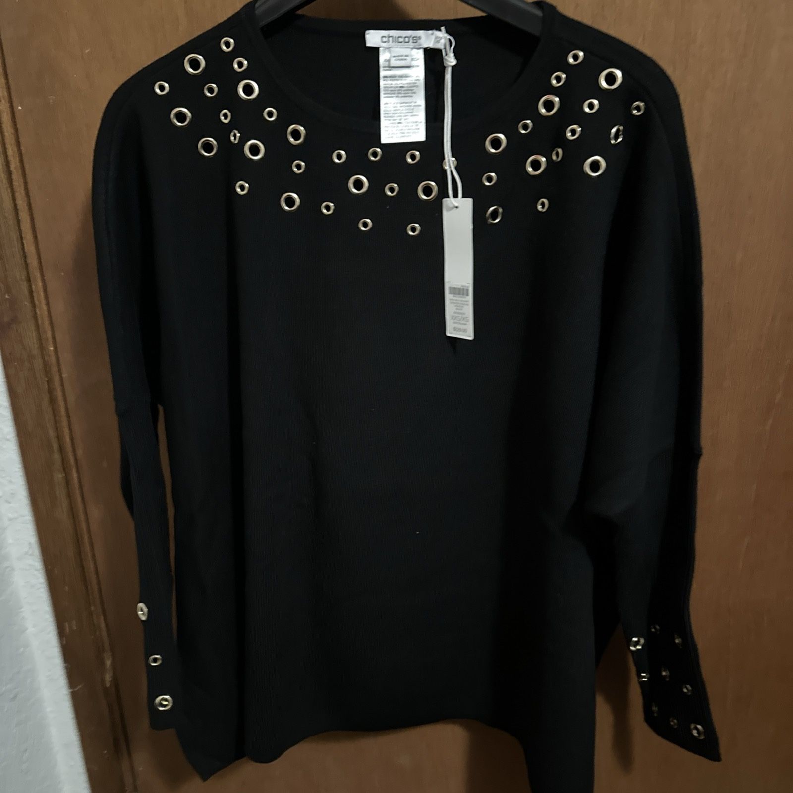 Chico's Black Grommet Detail Long Sleeve Sweater Poncho Size XXS/XS NWT $129