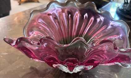 Cranberry Art Glass Ruffled Bowl