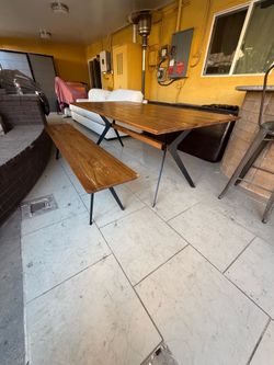 Hard solid Wood Dining Table with Matching Bench very heavy