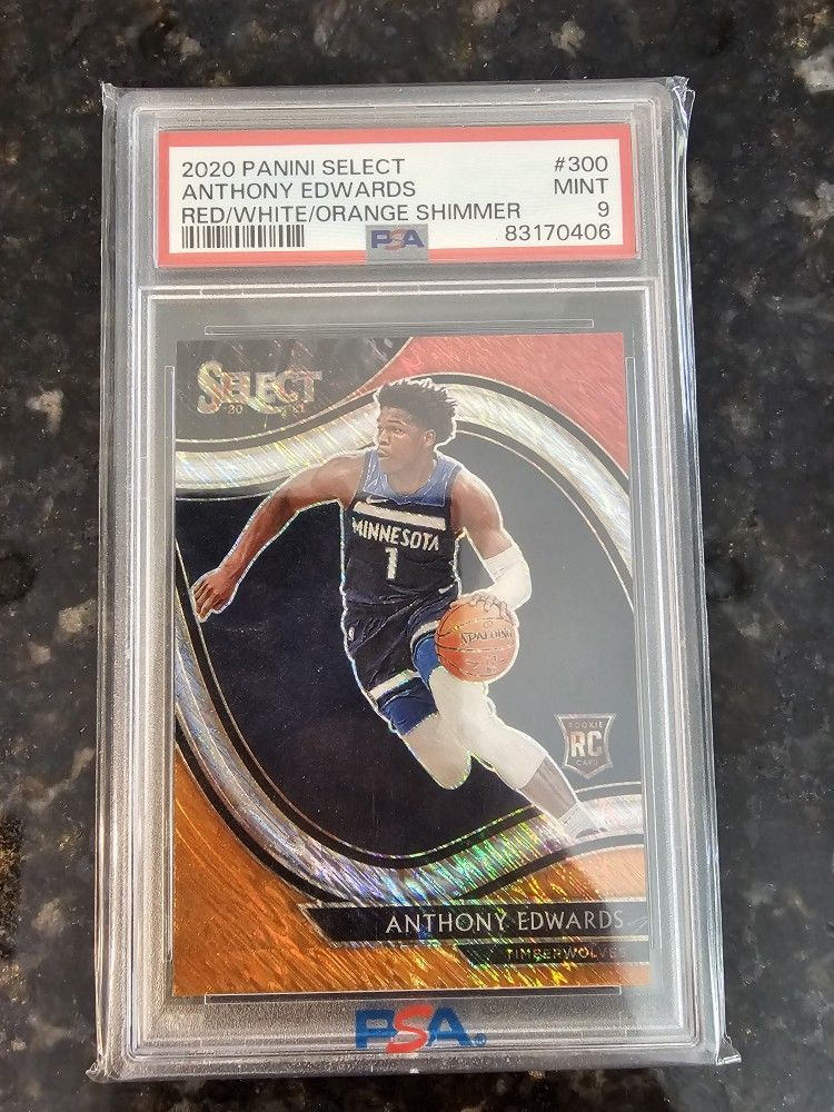 2020 SELECT ANTHONY EDWARDS RED/WHITE/ORANGE SHIMMER RC PSA 9 WOLVES