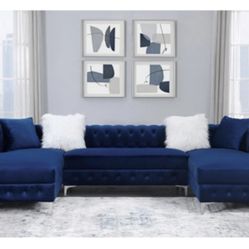 Blue Sectional Sofa - Ottoman Sold Separately (Free Delivery)