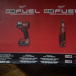 M18 FUEL 18V Cordless Mid Torque 1/2 in. Impact Wrench w/ M12 FUEL 3/8 in. Ratchet & Battery/Charger Combo Kit