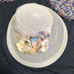 Historic Replica Hat -White With Flowers Very Soft, Vintage 