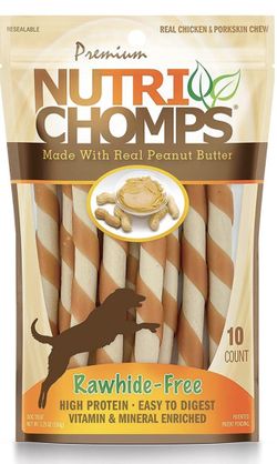 NutriChomps Dog Chews 5-inch Twists, Easy to Digest, Rawhide-Free Dog Treats, 10 Count, Real Peanut Butter flavor (Packaging May Vary) $5