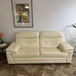 Real Leather Sofa – White / Cream Color