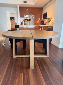 Round Wood Dining Table with Geometric Base