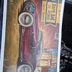 Signed Keith WEESNER poster vtg 1931 Ford Hot Rod roadster oop auto