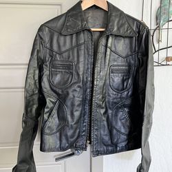 Vintage Leather Motorcycle Jacket, Size 40, H&H Leather Sportswear