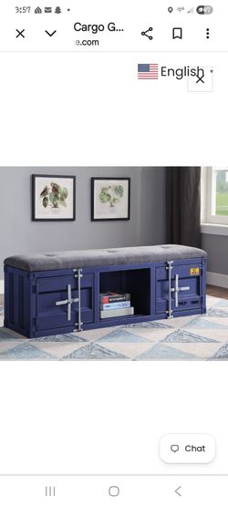 Cargo-Style Storage Bench with Tufted Seat and night stand