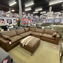 Emilia Caramel Leather 5pc Modular Sectional