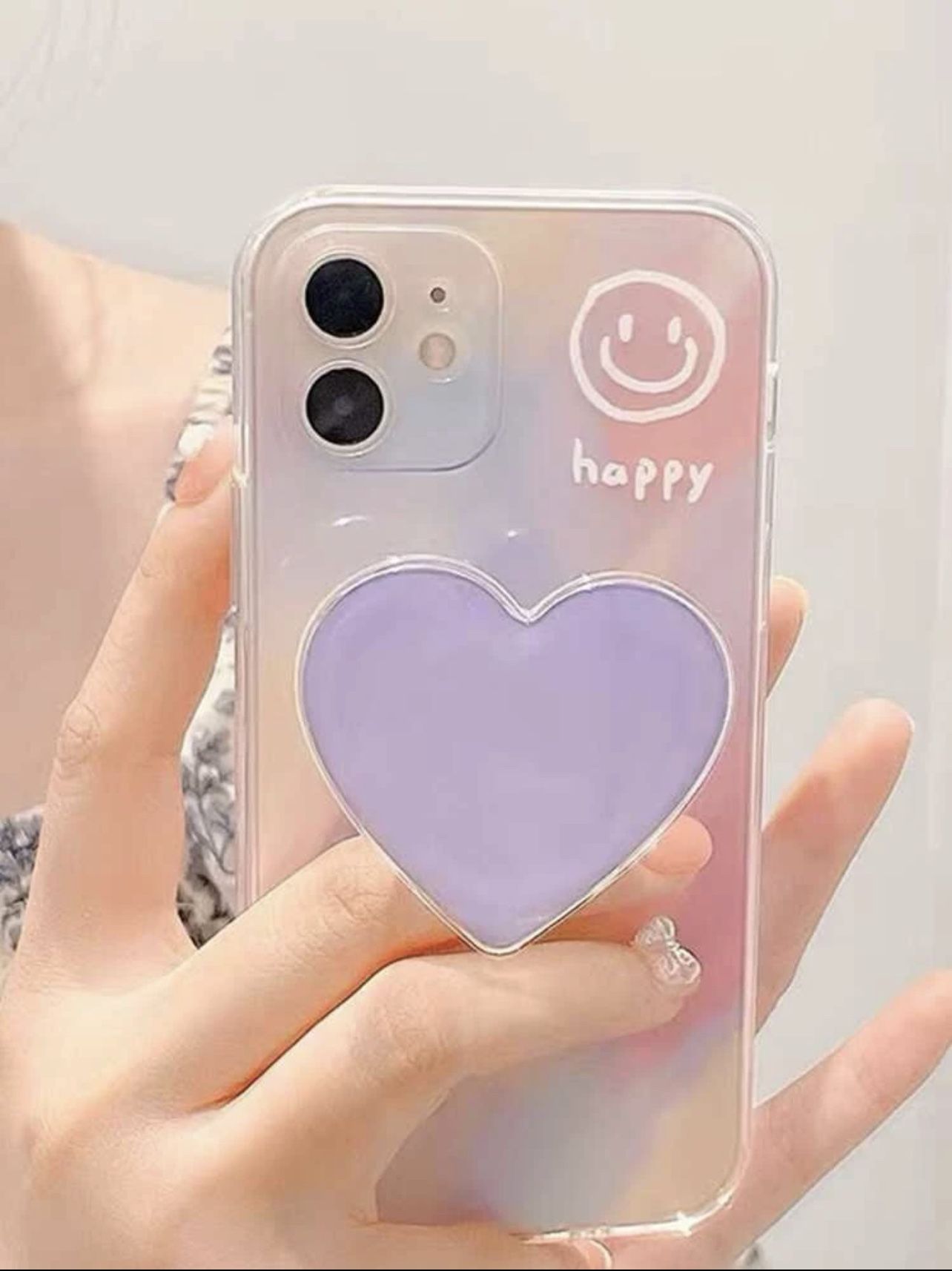 Happy Face Phone Case with Heart Shaped PopSocket Grip Iphone 13 Pro Max