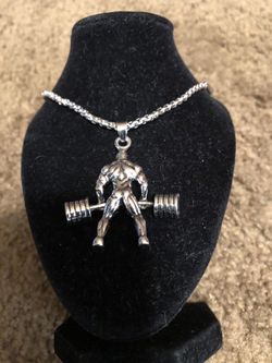 Men or woman’s sterling silver plated weight lifting muscle man pendant necklace
