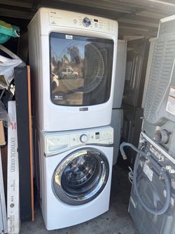 Whirlpool duet and Maytag  Stackable  Washer and gas dryer  Excellent working condition  Heavy duty  W27 D31.5 H76 Washer 4.5 cu ft Dryer 7.4 cu ft 3 