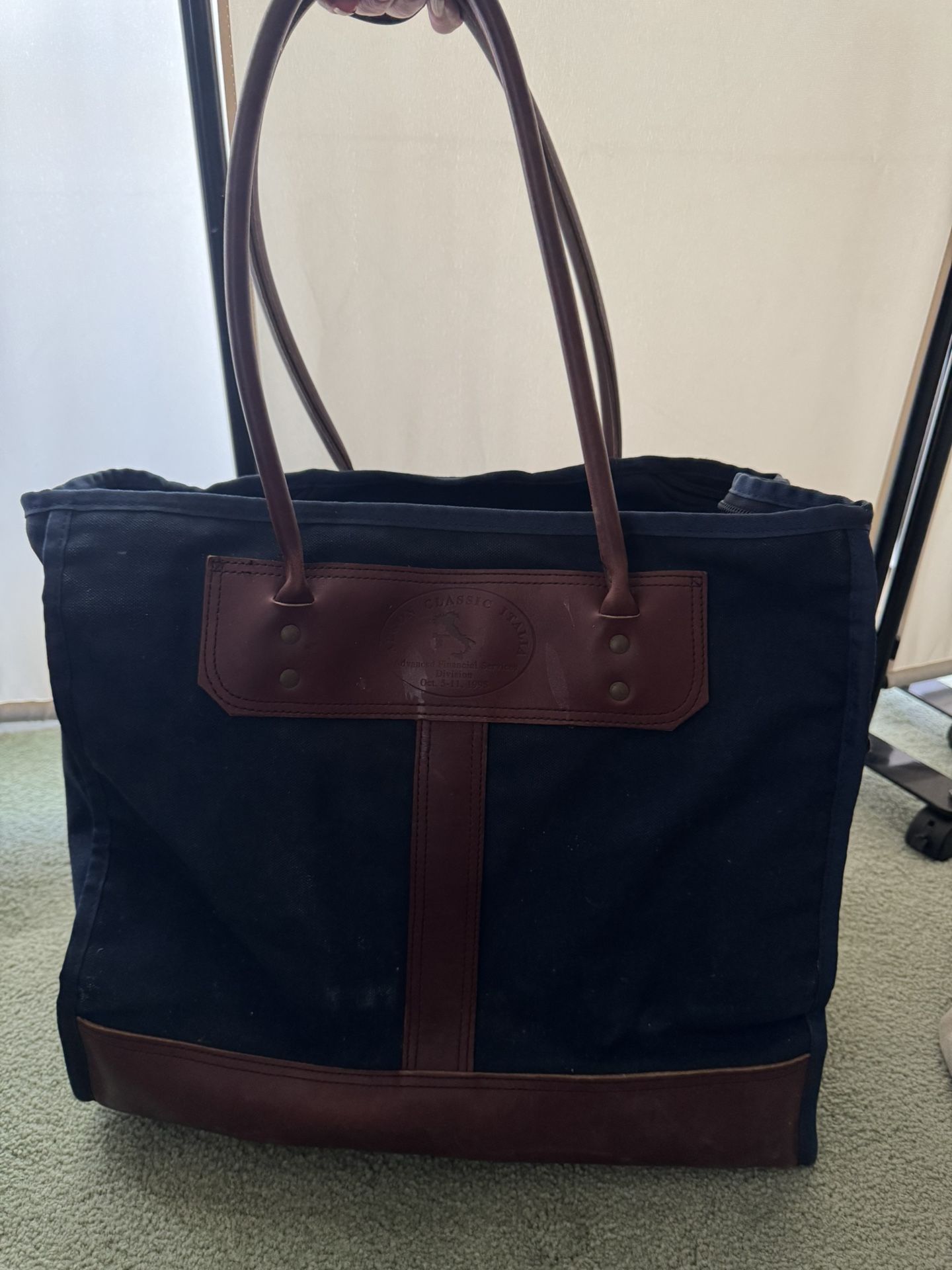 Duluth Pack Navy Blue Canvas & Leather Rugged Tote Sportsman tote, Messenger Bag