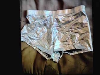 A  Sexy Silver Tight Spandex Pair Of Short Shorts 