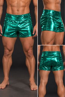 Green metallic stretch shorts
