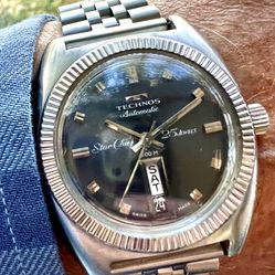 Vintage 60s Swiss Technos Automatic Star Chief Men's Watch - Blue Dial - Full Kit