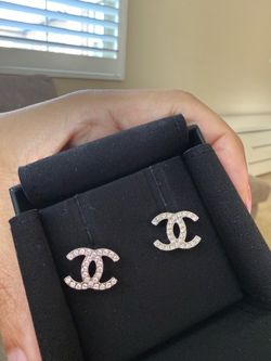 Chanel CC Logo Earrings Silver Tone Classic Studs 2025 Purchase Worn Twice