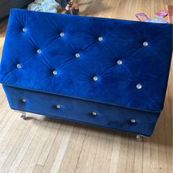 Royal Blue Glam Diamond Studded Storage Bench