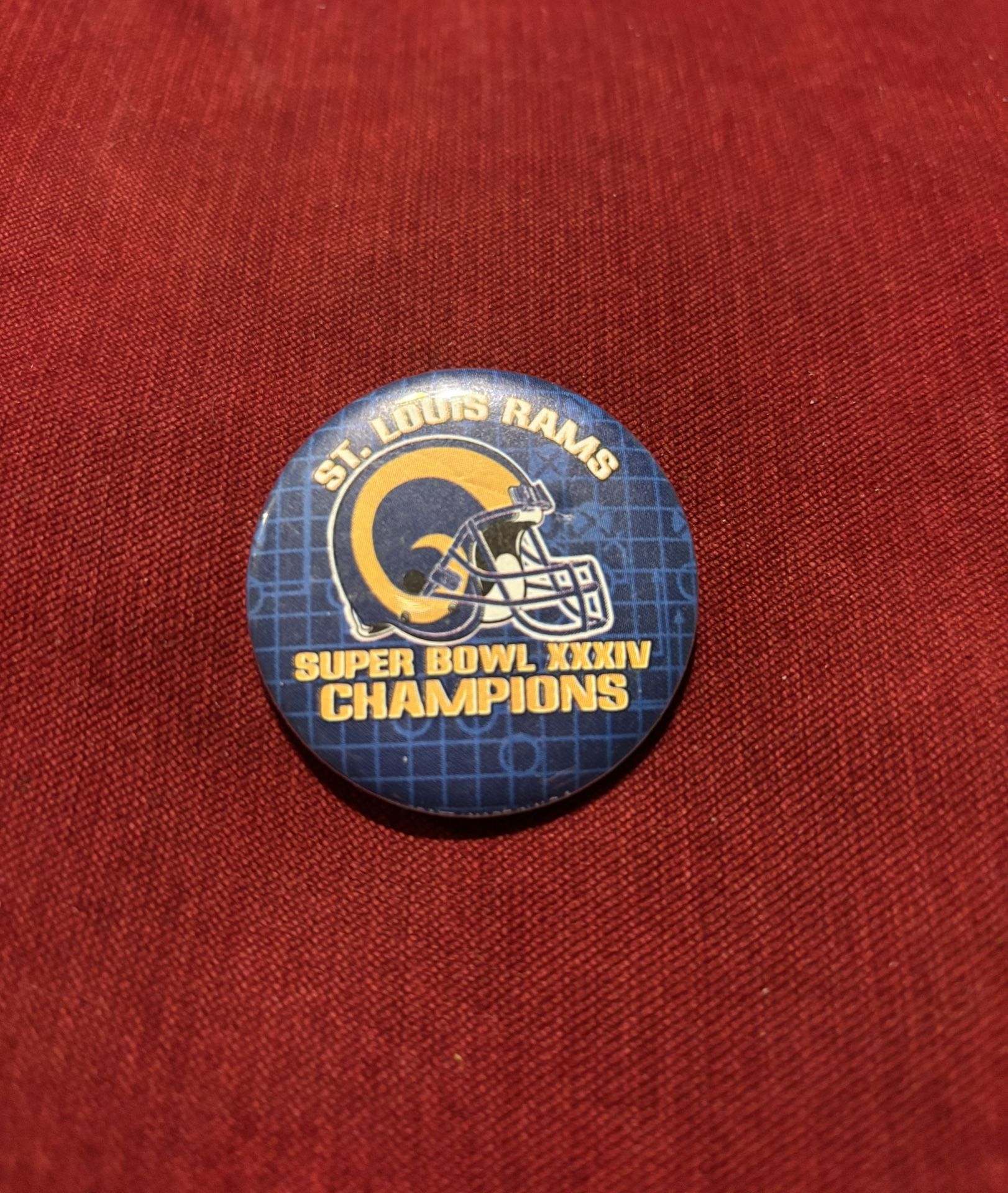 Vtg Y2K ST.LOUIS RAMS SUPER BOWL XXXIV CHAMPIONS NFL Pinback Button 1.5”