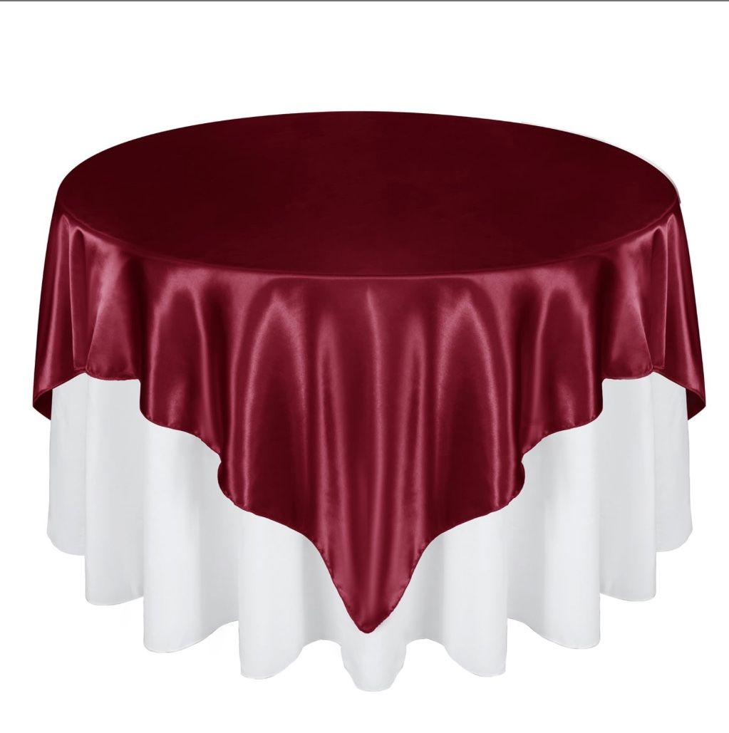 Cobedzy 72 Inch Satin Square Tablecloth Overlay, 6 Pcs Burgundy Square Tablecloth Cover, Wrinkle-Free Table Cover, Stain-Resistant Fabric For Party, W