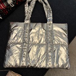 Silver Tote. Clean-like New . Been In Closet. Smoke Free , Pet Free Home. 