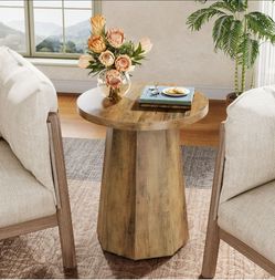 Round Wood Pedestal Side Table