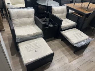 5 Pieces Patio Furniture Set with Ottomans, Wicker Patio Conversation Set with Coffee Table & Cushions, PE Rattan Outdoor Lounge Chairs for Backyard,