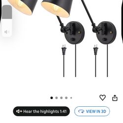 Pair Of  Black Plug In Wall Lamps