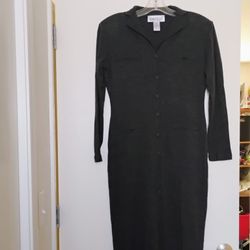 Donna Ricco Sport gray long sleeve button down dress size Small