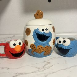 Cookie Monster Cookie Jar And Elmo And CM Cup
