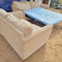 Nice Tan Couch Set With Pullout Mattress 