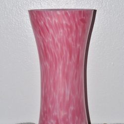 Contemporary Art Cased Glass Flower Vase Pink White 10" Tall Home Decor