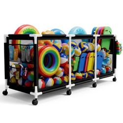 Pool Toy Storage Organizer Cart on Wheels