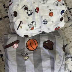 2 Snoopy Fitted Sheets & Crib Skirt
