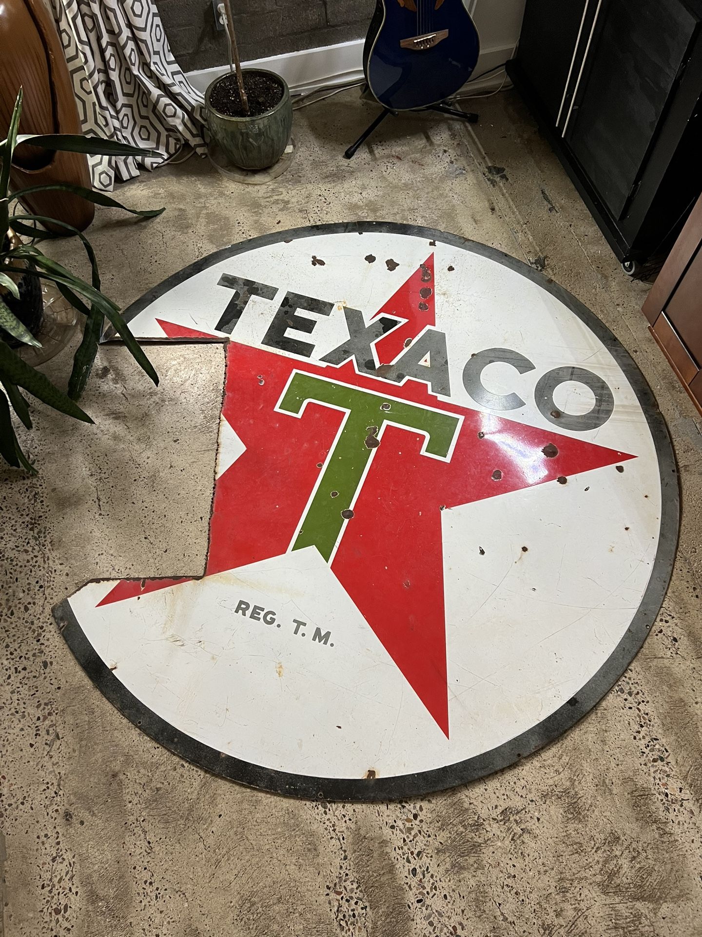 6ft Texaco Red Star/Green T Double-Sided Porcelain Sign