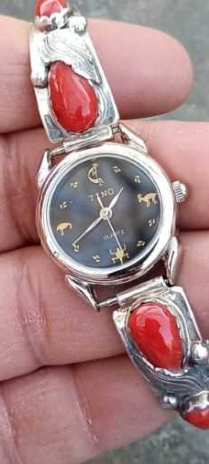 Simplicio Native American Made Sterling Coral Watch