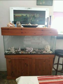 55 gallon Salt Water Tank and Soild Oak Pine Cabinetry