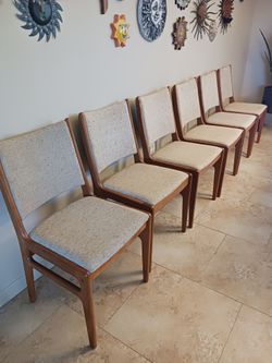 Set 6 D Scan Mid Century Solid Teak Dining Chairs