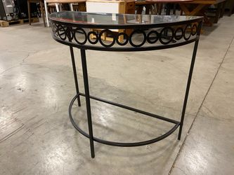 Glass Top Demilune Entryway Table with Black Metal Frame