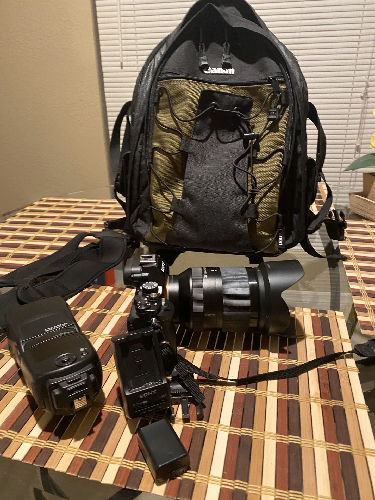 Sony A7S with lens,batteries,flash , and bag