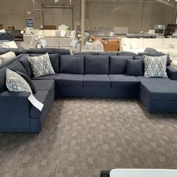 New Big Navy Blue Sectional Couch 