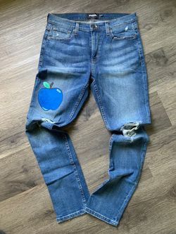 RSQ Distressed Jeans with Blue Apple Graphic