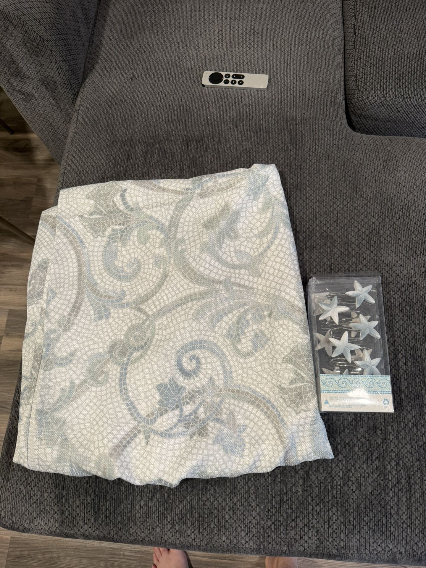 Star fish shower curtain rings and beach themed shower curtain