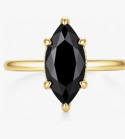 Gothic Style 2 Carat Marquise Cut Black Moissanite Engagement Ring 14K Gold Thick Plated