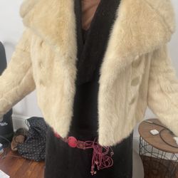 Chic GALANOS cropped, double breasted white mink jacket