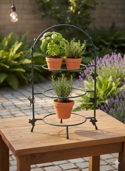3-Tier Wrought Iron Plant Stand with Ivy Leaf Detail